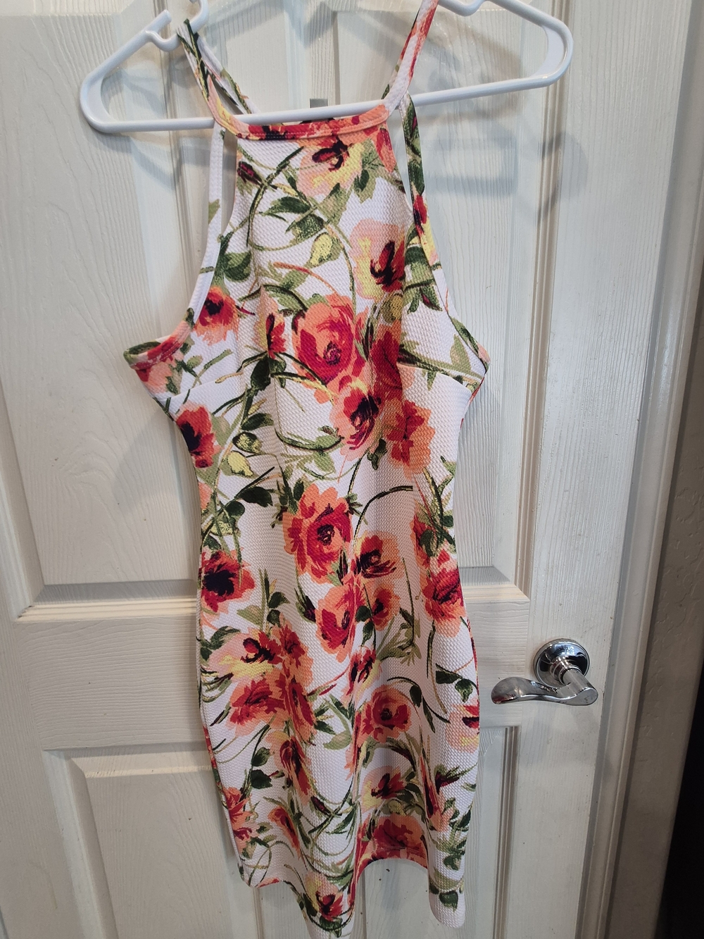 5/25 iris White Mini Dress with Coral-Pink Floral Print